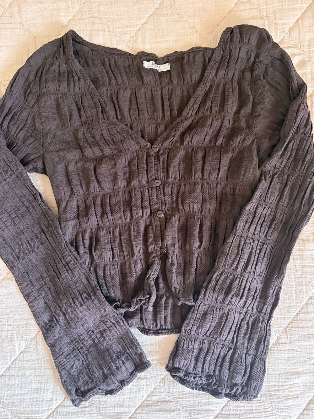 STR teens Button-Front Ruched Brown Top XS